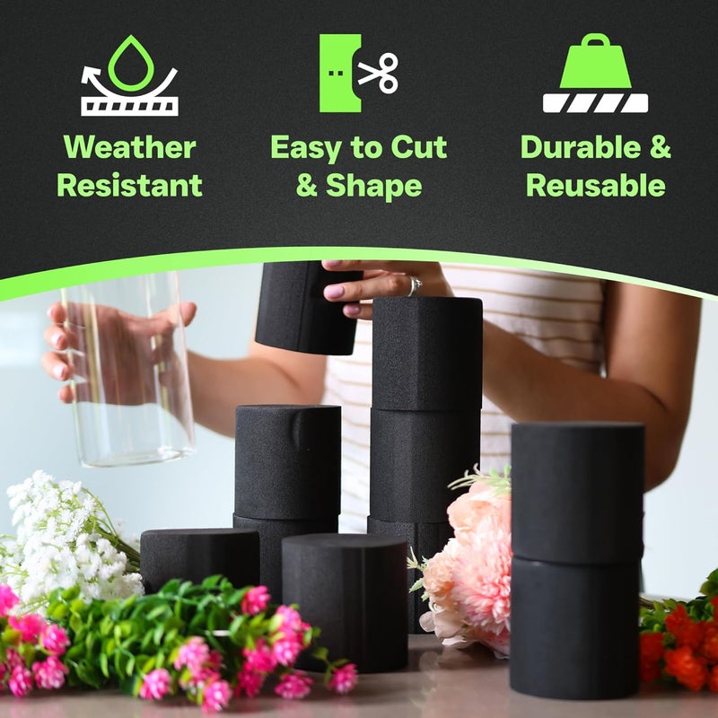 Xcel Florist Foam Floral Foam Blocks - Reusable, Weather Resistant Styrofoam for Artificial Flowers (Black 3" Round x 3" Thick - 10 Pack) - Image 5