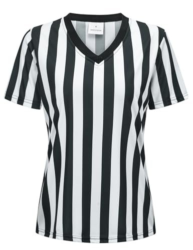 ChinFun Official Referee Costume Women's Ref Shirt V-Neck Black and White Stripe Umpire Jersey Shirt for Basketball Halloween S - Image 4