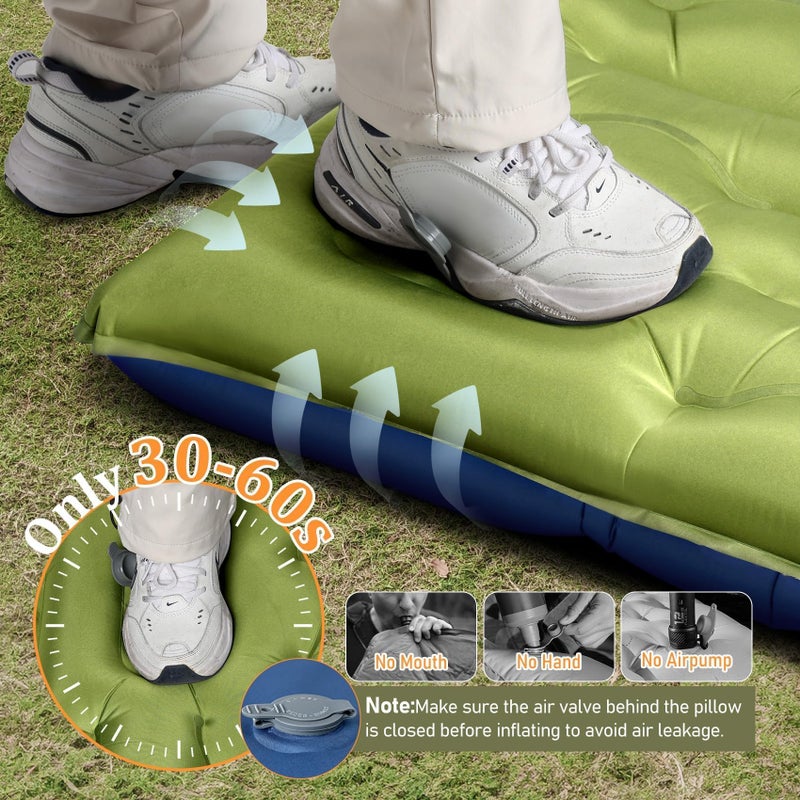 KASBAH Camping Sleeping Pad,Extra Wide 6 inch Thick Inflatable Sleeping Pads with Built-in Foot Pump and Pillow,Ultralight Camping Mat Gear for Outdoor Hiking,Camping - Image 2
