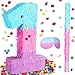 Arrowbash Number 1 Piata 1st Birthday Party Decorations 16 Inch Mermaid Pink Purple Blue Piata with Blindfold Stick and Confetti Large for Wedding Anniversary Celebration Baby Shower - Image 2