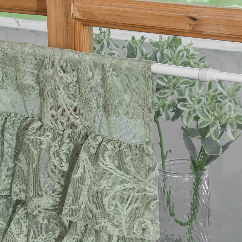 TUDECO Sage Green Valance for Window - French Cottage Sheer Floral Green Lace Curtains Over Sink, Summer Delicate Rod Pocket Sage Valance for Bedroom Bastment Cabinet RV Decor, 52 x 18 Inch, Single - Image 2