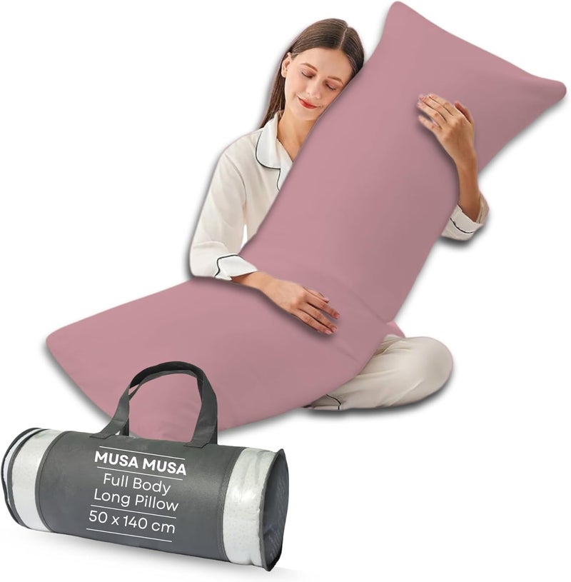 MUSA MUSA® Full Body Long Pillow with 300 Cotton TC - Breathable Polyester Filling, Pregnancy Pillow for Belly Support, Sleeping, Side Sleeper & Back Sleepers Maternity Pillow (Pink, 50 x 140cm) - Image 1