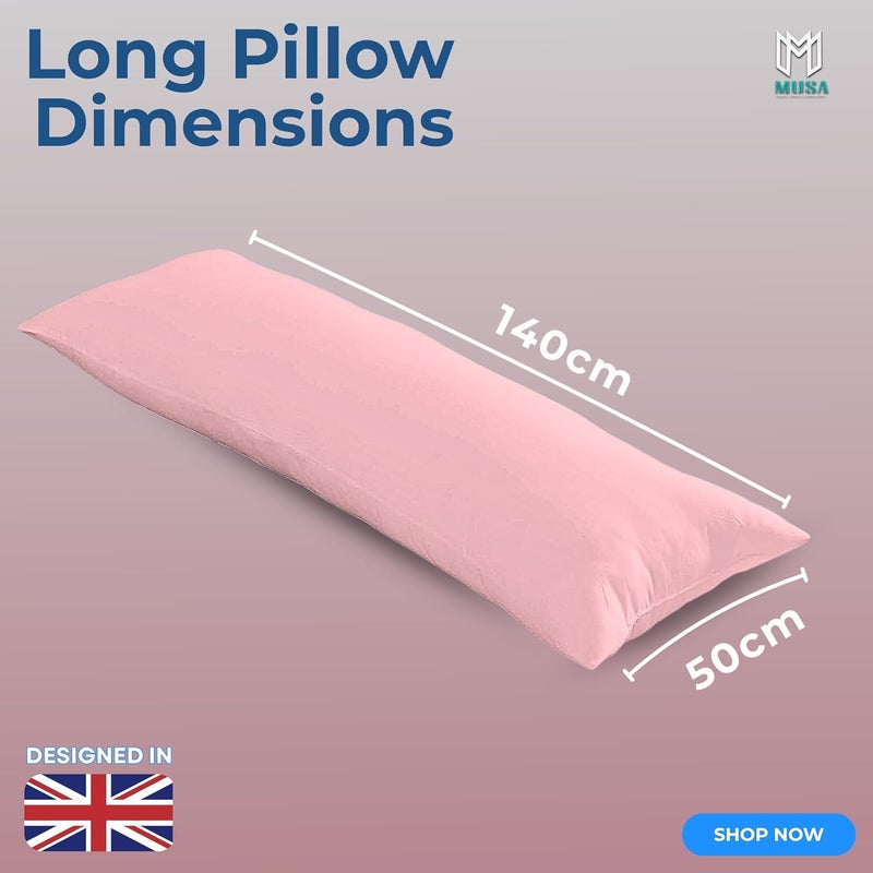 MUSA MUSA® Full Body Long Pillow with 300 Cotton TC - Breathable Polyester Filling, Pregnancy Pillow for Belly Support, Sleeping, Side Sleeper & Back Sleepers Maternity Pillow (Pink, 50 x 140cm) - Image 2