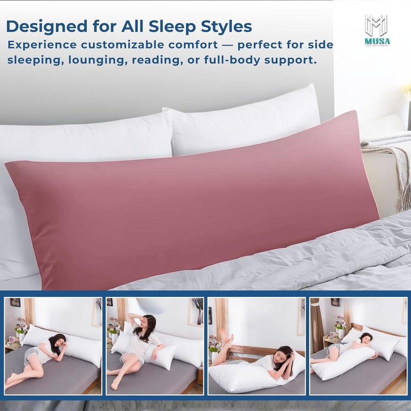 MUSA MUSA® Full Body Long Pillow with 300 Cotton TC - Breathable Polyester Filling, Pregnancy Pillow for Belly Support, Sleeping, Side Sleeper & Back Sleepers Maternity Pillow (Pink, 50 x 140cm) - Image 5