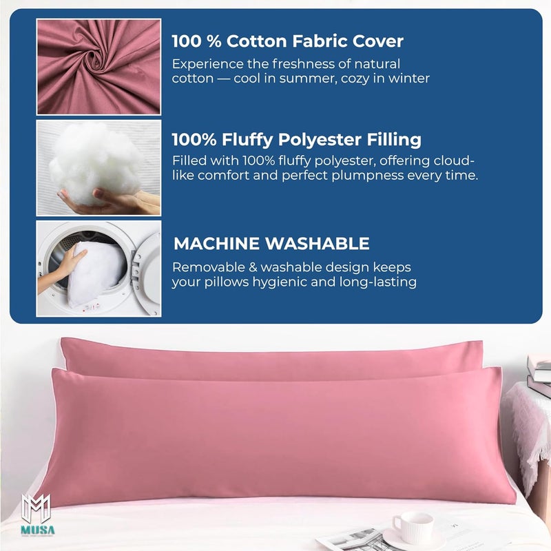 MUSA MUSA® Full Body Long Pillow with 300 Cotton TC - Breathable Polyester Filling, Pregnancy Pillow for Belly Support, Sleeping, Side Sleeper & Back Sleepers Maternity Pillow (Pink, 50 x 140cm) - Image 4