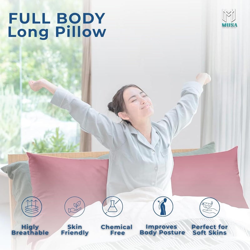 MUSA MUSA® Full Body Long Pillow with 300 Cotton TC - Breathable Polyester Filling, Pregnancy Pillow for Belly Support, Sleeping, Side Sleeper & Back Sleepers Maternity Pillow (Pink, 50 x 140cm) - Image 3