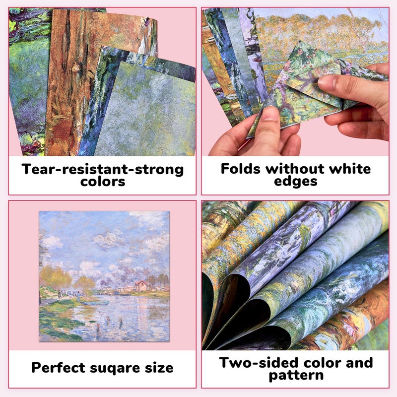 JoyCat Monet-Inspired Origami Paper - 50 Sheets 6x6 Inches - Impressionist Art Double-Sided Colored Folding Paper for Adults, Artists & Kids, Ideal for Scrapbooking, Card Making and DIY Crafts - Image 3