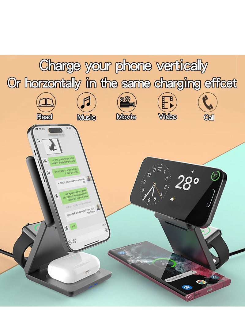 Beauenty Fast Wireless Charger, Magnetic Foldable 3 in 1 Charging Station for Apple Devices,15W Portable Charger for iPhone 16/15/14/13/12 for Apple Watch 9/8/7/6/5/4/3/SE, for Airpods3/2/Pro - Image 3