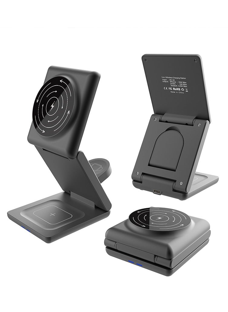 Beauenty Fast Wireless Charger, Magnetic Foldable 3 in 1 Charging Station for Apple Devices,15W Portable Charger for iPhone 16/15/14/13/12 for Apple Watch 9/8/7/6/5/4/3/SE, for Airpods3/2/Pro - Image 1