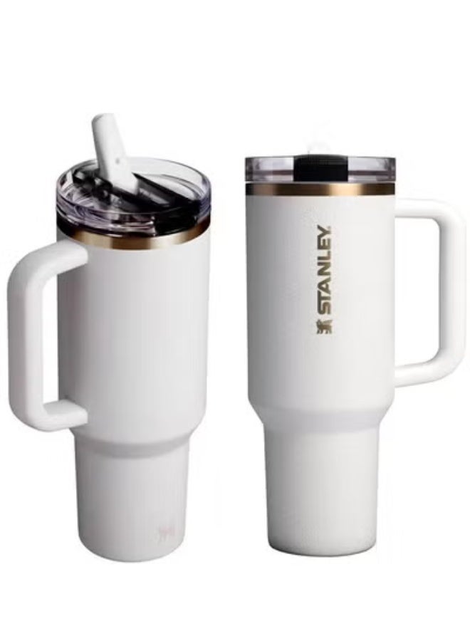 Stanley 40oz Stanley Cup Rose Quencher ProTour Flip Straw Tumbler - Stainless Steel Vacuum Insulated Travel Mug, BPA Free & Car Cup Holder Compatible Water, Iced Tea, Coffee, Smoothies, Premium Eco-Friendly Gifts - Frost White - Image 1