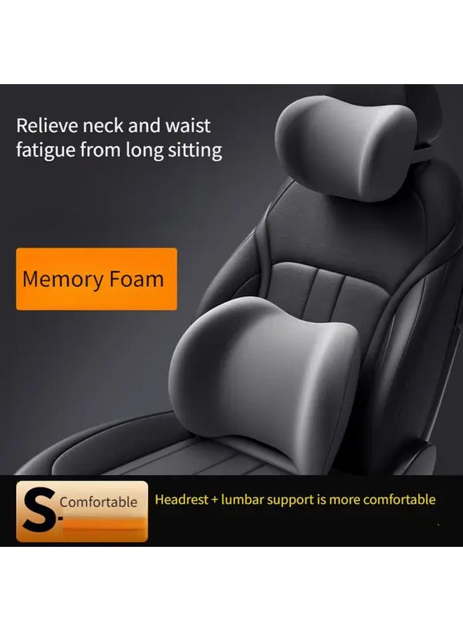 Car Headrest and Lumbar Support Black Memory Foam Neck Pillow Seat Cushion for Long Drives Back Protection While Driving - Image 1