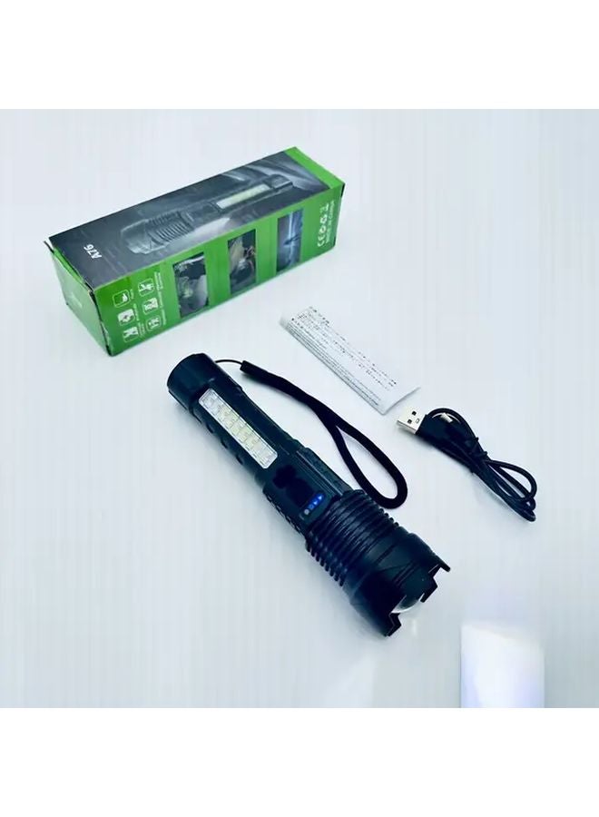 Black Aluminum Alloy Handheld Flashlight USB Type C Charging 7 Modes Adjustable Focus - Image 1