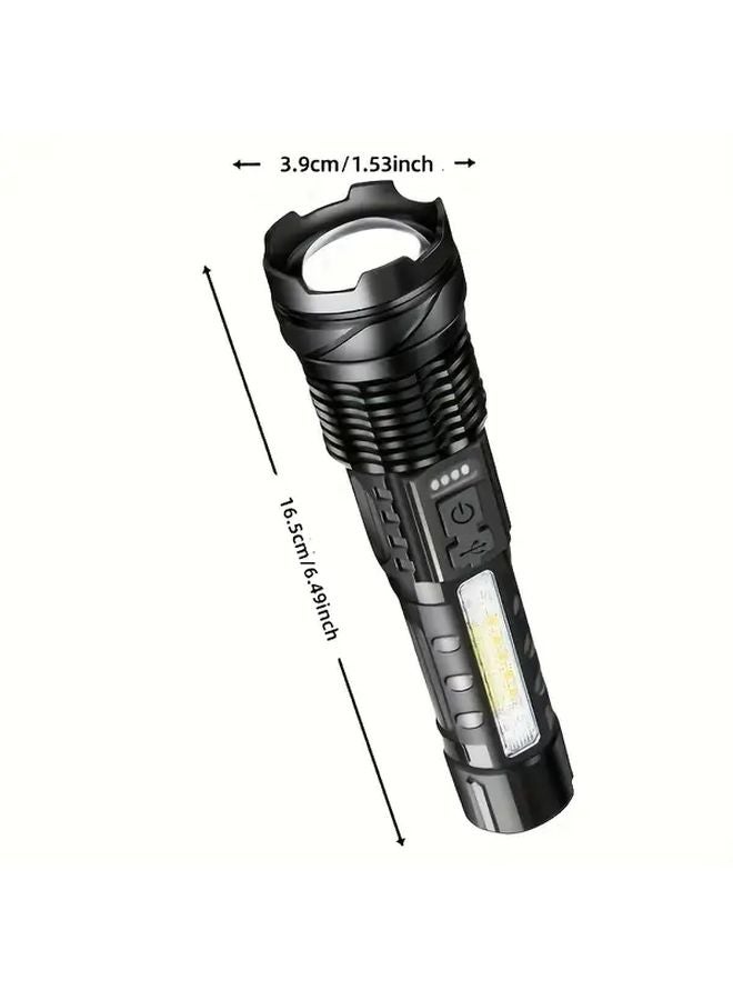Black Aluminum Alloy Handheld Flashlight USB Type C Charging 7 Modes Adjustable Focus - Image 3