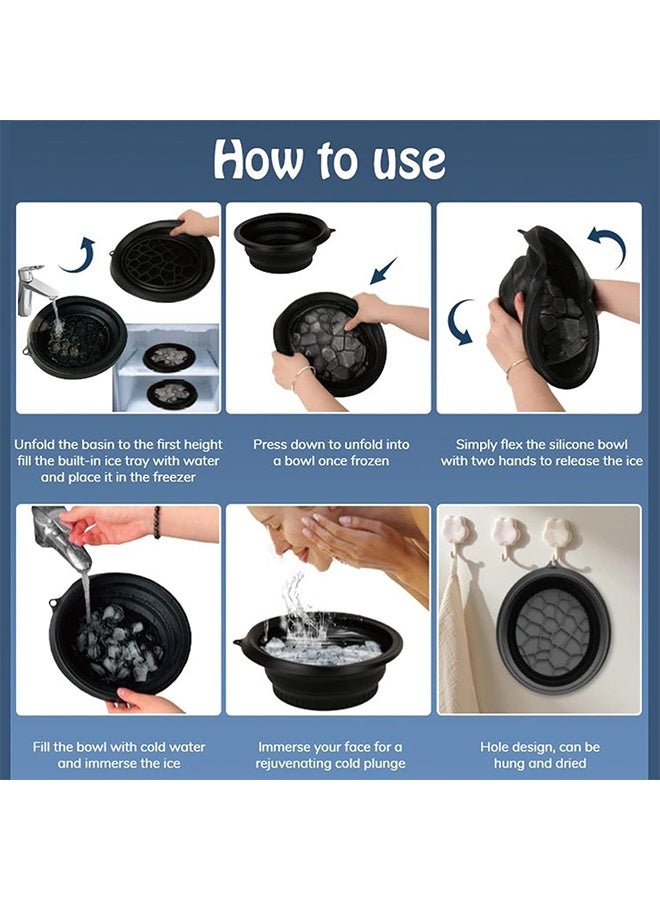 وعاء وجه ثلجي، حوض غسيل سيليكوني قابل للطي للتبريد السريع مع صينية ثلج مدمجة، وعاء للعناية بالبشرة محمول لتخفيف الانتفاخ وراحة البشرة في المنزل. - Image 4