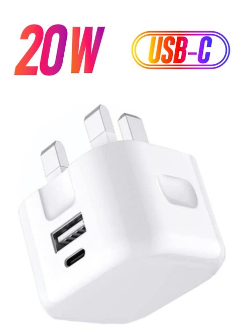 20W Dual Port USB-C Charger for Galaxy A04 Series – Fast PD u0026 QC 3.0 Wall Adapter for A04, A04s, A04 Core (White)