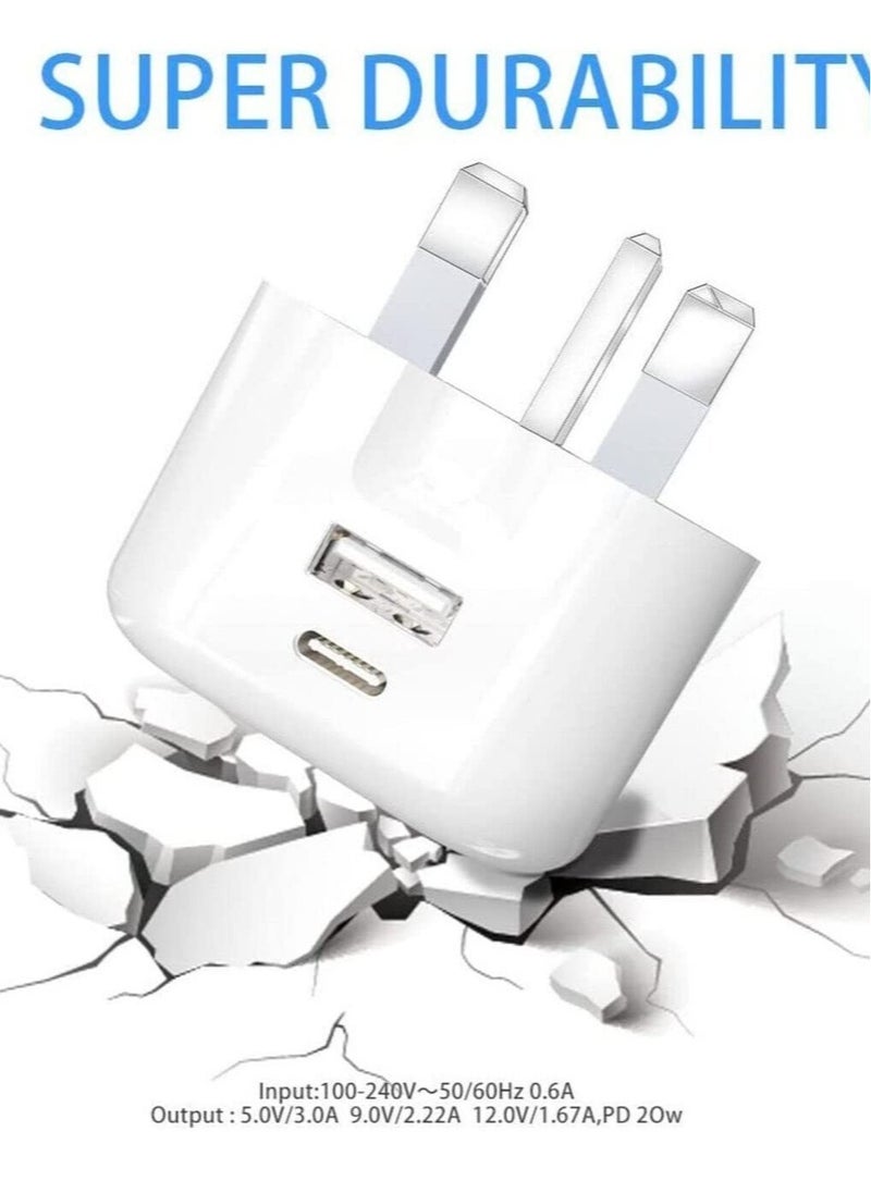 20W Dual Port USB-C Charger for Galaxy A04 Series – Fast PD u0026 QC 3.0 Wall Adapter for A04, A04s, A04 Core (White)