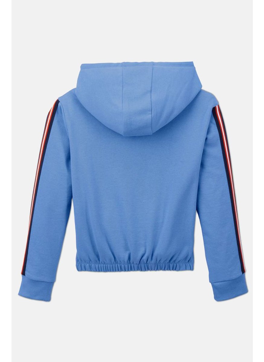 Tchibo Kids Girl Plain Elasticized Hem Hooded Sweatshirt, Blue  - Image 2