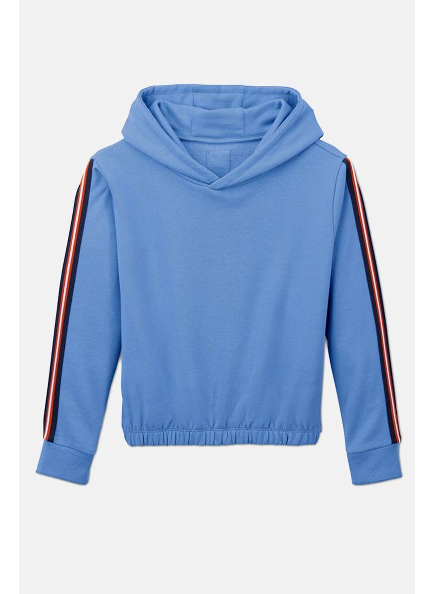 Tchibo Kids Girl Plain Elasticized Hem Hooded Sweatshirt, Blue  - Image 3