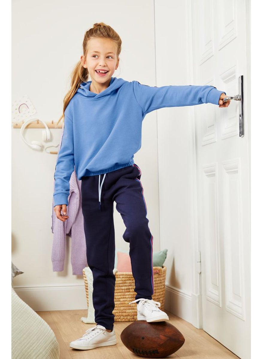 Tchibo Kids Girl Plain Elasticized Hem Hooded Sweatshirt, Blue  - Image 1