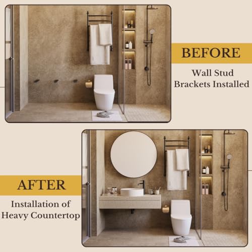 Balin Designs 16 inch Floating Countertop Support Brackets by Balin Designs, Free hanging Floating Shelf Brackets Heavy Duty, Invisible Wall Shower Bench T Support for Vanities, Granite Countertops, (2 pack) - Image 5