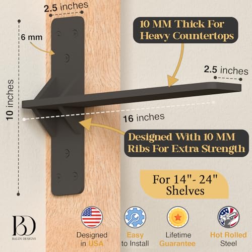 Balin Designs 16 inch Floating Countertop Support Brackets by Balin Designs, Free hanging Floating Shelf Brackets Heavy Duty, Invisible Wall Shower Bench T Support for Vanities, Granite Countertops, (2 pack) - Image 2