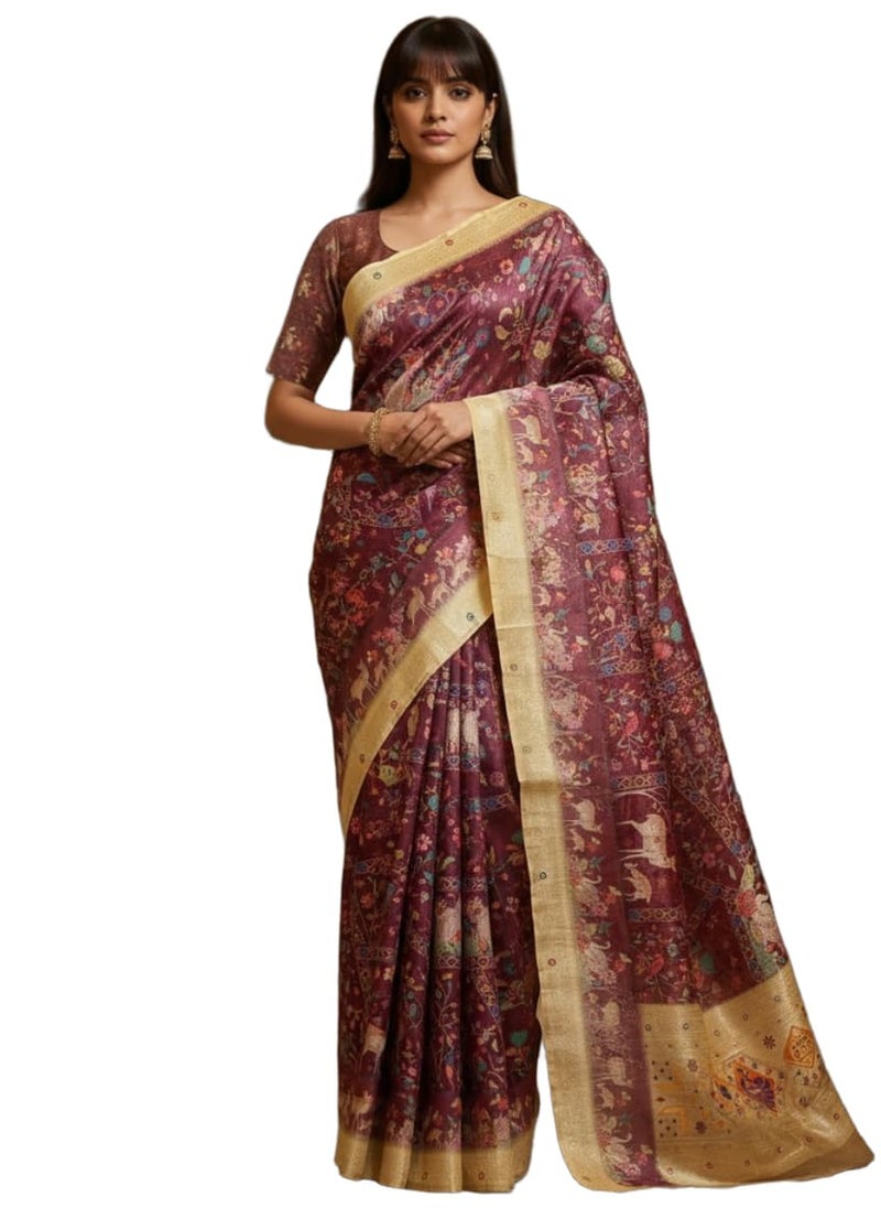 Glory Sarees Women’s Digital Print Cotton Woven Banarasi Silk Saree With Blouse Piece (Varnamala_Silk102) - Image 5