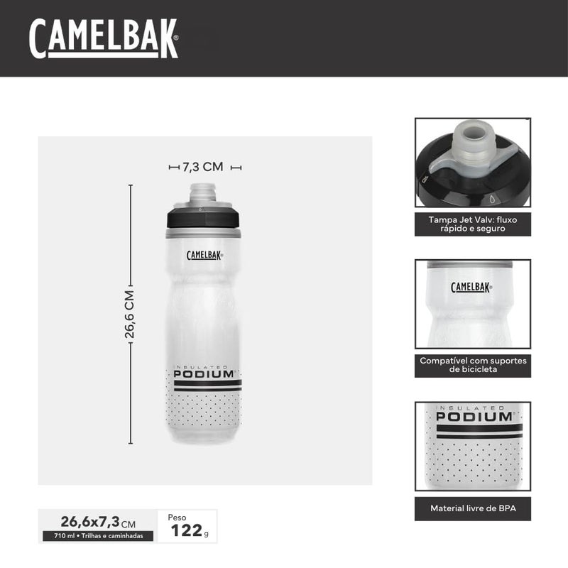 CamelBak Podium Chill Insulated Bike Water Bottle - Easy Squeeze Bottle - Fits Most Bike Cages - 24oz, White/Black - Image 3