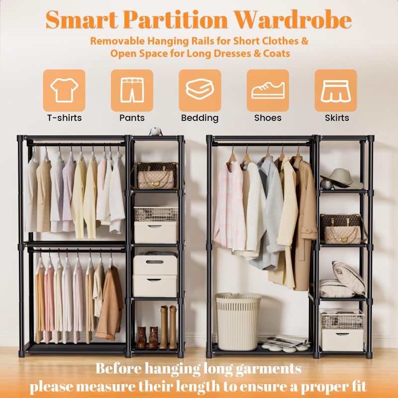 Mavivegue 4-Tier Portable Closet with Shelves & Hanging Rod - Portable Wardrobe Closet for Bedroom, Closet, Dorm - Easy Assembly Clothing Rack with Shelves for Clothes, Shoes, Accessories - Image 4