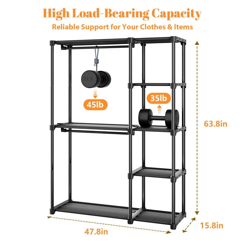 Mavivegue 4-Tier Portable Closet with Shelves & Hanging Rod - Portable Wardrobe Closet for Bedroom, Closet, Dorm - Easy Assembly Clothing Rack with Shelves for Clothes, Shoes, Accessories - Image 2