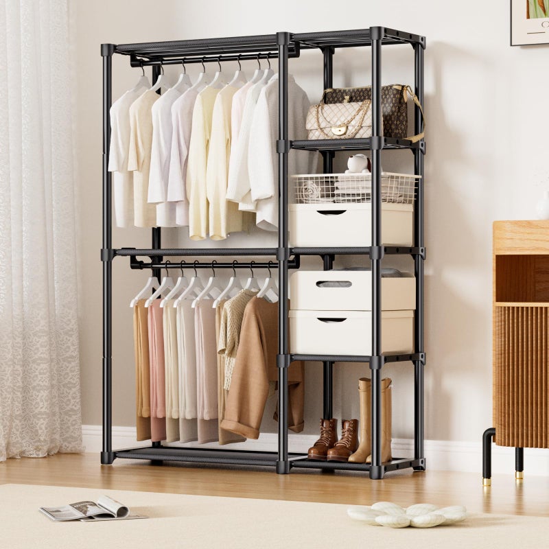 Mavivegue 4-Tier Portable Closet with Shelves & Hanging Rod - Portable Wardrobe Closet for Bedroom, Closet, Dorm - Easy Assembly Clothing Rack with Shelves for Clothes, Shoes, Accessories - Image 3