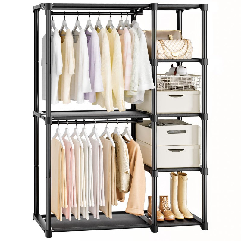 Mavivegue 4-Tier Portable Closet with Shelves & Hanging Rod - Portable Wardrobe Closet for Bedroom, Closet, Dorm - Easy Assembly Clothing Rack with Shelves for Clothes, Shoes, Accessories - Image 1