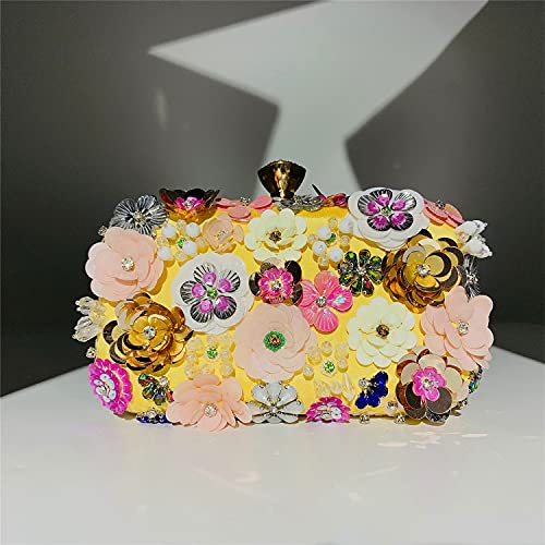 Lanpet Women Clutches Flower Evening Handbag Chain Strap Shoulder Bag Yellow - Image 3