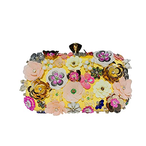 Lanpet Women Clutches Flower Evening Handbag Chain Strap Shoulder Bag Yellow - Image 1