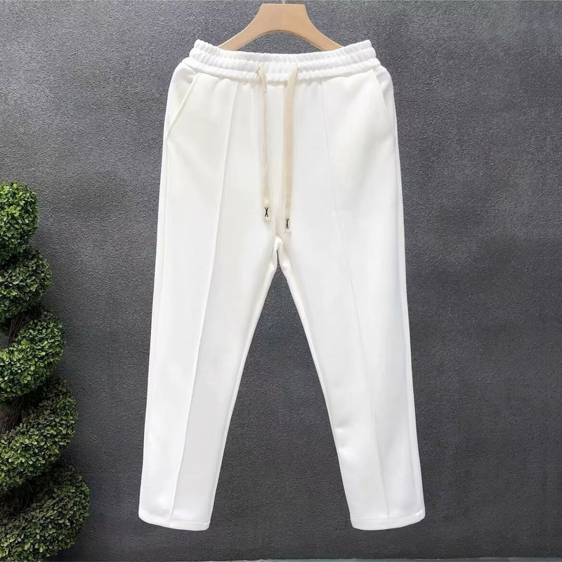 2024 Spring and Autumn Draping Casual Trousers Mens Trendy Brand Simple Solid Color Staggered Waist Straight Tether Trousers White  - Image 1