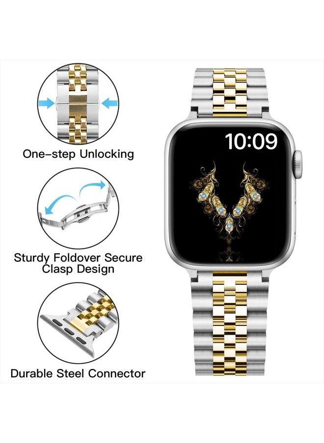 Mazuboho Upgraded Stainless Steel Band Compatible with Apple Watch Band 41mm 40mm 38mm 45mm 44mm 42mm 49mm, Luxury Metal iWatch Band with Butterfly Folding Clasp for Apple Watch Series 8/7/6/5/4/3/2/1/SE/Ultra  - Image 2