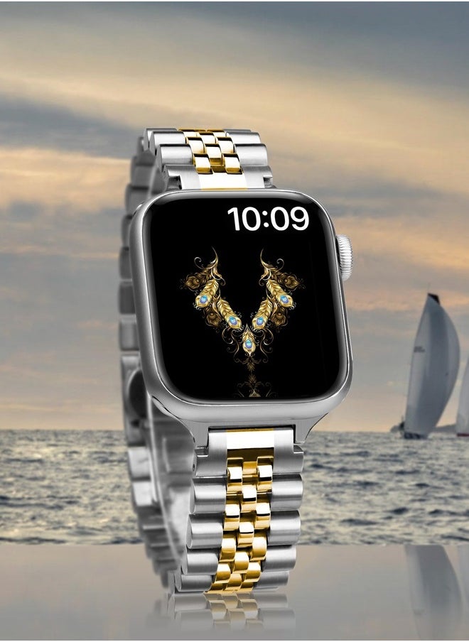 Mazuboho Upgraded Stainless Steel Band Compatible with Apple Watch Band 41mm 40mm 38mm 45mm 44mm 42mm 49mm, Luxury Metal iWatch Band with Butterfly Folding Clasp for Apple Watch Series 8/7/6/5/4/3/2/1/SE/Ultra  - Image 3