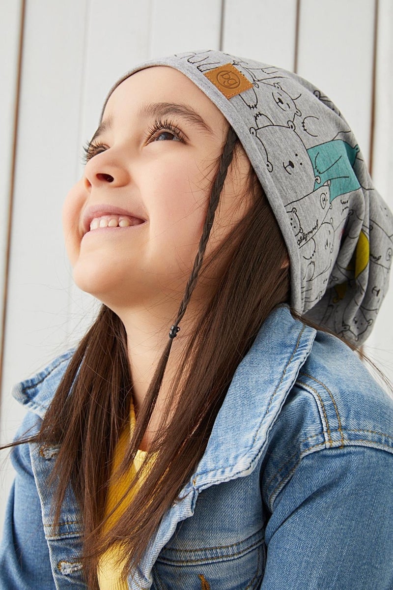 Babygiz Girl Child Gray Figured Rope Detailed 4 Season Hat Beanie Neck Collar Set Soft Natural Combed Cotton  - Image 4