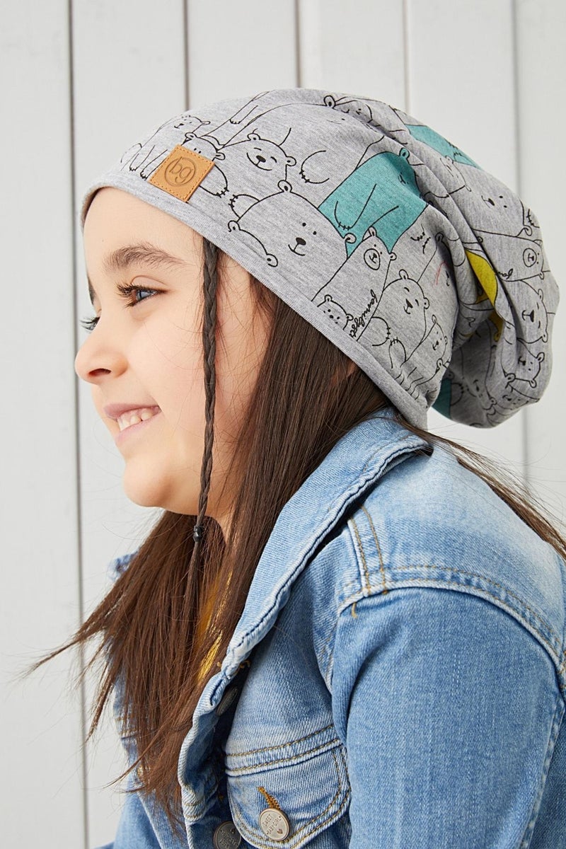 Babygiz Girl Child Gray Figured Rope Detailed 4 Season Hat Beanie Neck Collar Set Soft Natural Combed Cotton  - Image 5