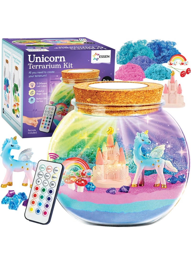 ESSEN - Unicorn Terrarium Craft Kit for Kids Gifts for Girls Night Light Up Terrarium Kit DIY Unicorn Birthday Gift Toys for Girls Ages 4 5 6 7 8-12 Year Old Unicorn Art Craft Kit with Remote - Image 1