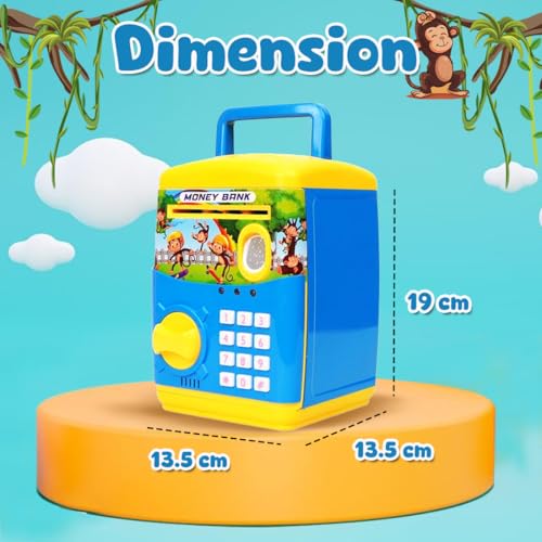Wembley Finger Print Sensor ATM Piggy Bank for Kids Girl Boys Gullak for Money Bank with Password & Music Auto Scroll Money Saving Box with Coin Cash Slot Gifts for Kids - Blue - Image 2