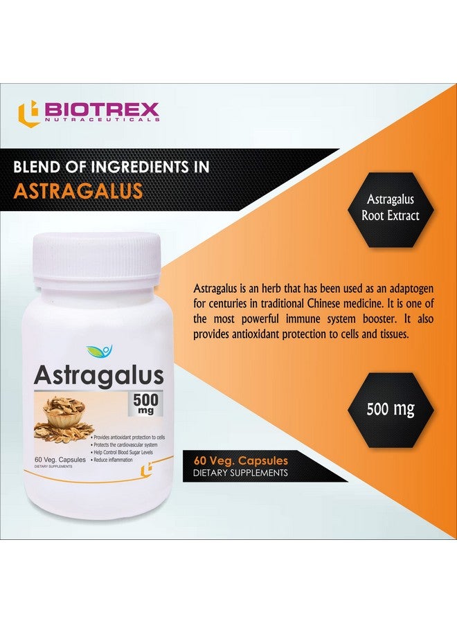Biotrex Nutraceuticals Astragalus 500 mg, 60 Veg Capsules, Dietary supplement to strengthen Immune System, nutritional supplement, multivitamins, vitamin for men, women and adults, health supplements