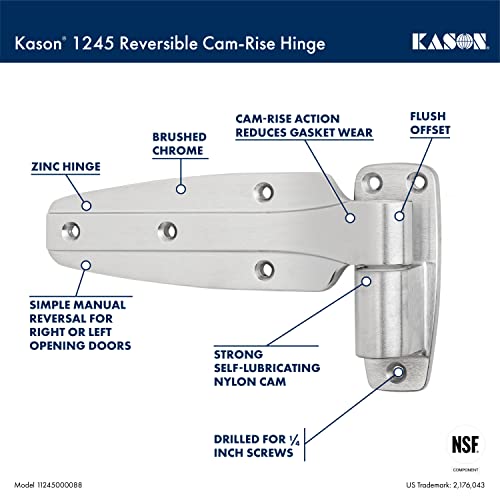 Kason 1245 Reversible Cam-Rise Hinge, Flush Offset, Brushed Chrome Finish, 11245000088 - Image 3