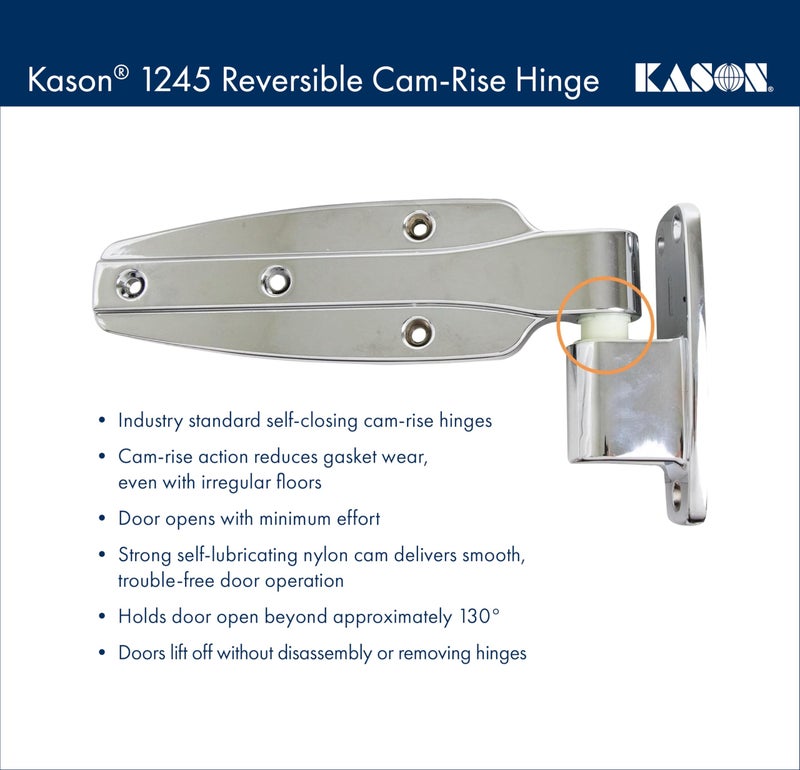 Kason 1245 Reversible Cam-Rise Hinge, Flush Offset, Brushed Chrome Finish, 11245000088 - Image 4
