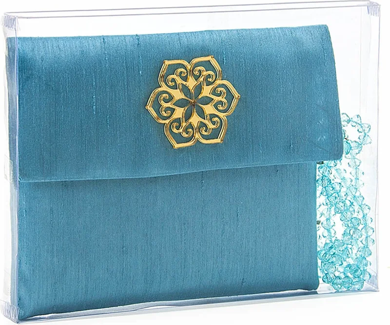 İhvan Ihvan Shantuk Fabric Covered Yasin Book - Bag Size - Name Plate - With Prayer Beads - Pouch - Boxed Blue