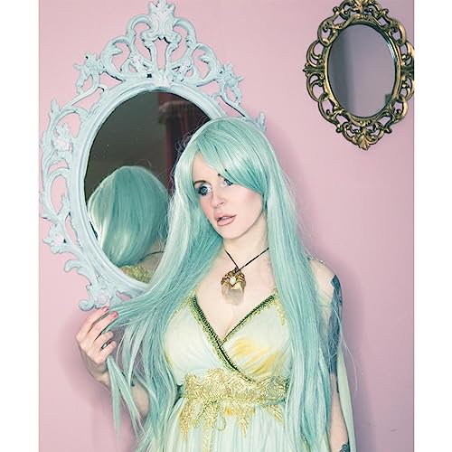 Probeauty Long Green Cosplay Wig Mint Anime Straight Wigs Hair Cap for Halloween Costume Party - Image 3