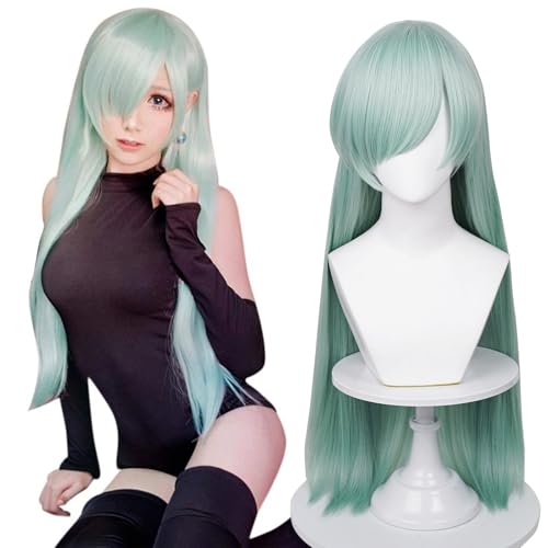Probeauty Long Green Cosplay Wig Mint Anime Straight Wigs Hair Cap for Halloween Costume Party - Image 1