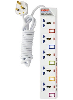 KADRIS Power Strips 915 Heavy Duty Extension Cord with 5 way Outlets with individual switch, Charging Socket with 3 meter Heat resistant  Extension Cord (White)  - Image 1