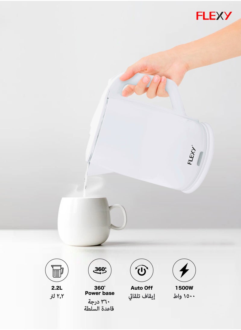 Flexy - 2.2 Liter 1500W Electric Kettle Stainless Steel Water Boiler | Portable Pot Instant Water Heater Tea Maker | Auto Shut-Off Boil-Dry Protection 360° Swivel Base | Cool Handle - Image 1