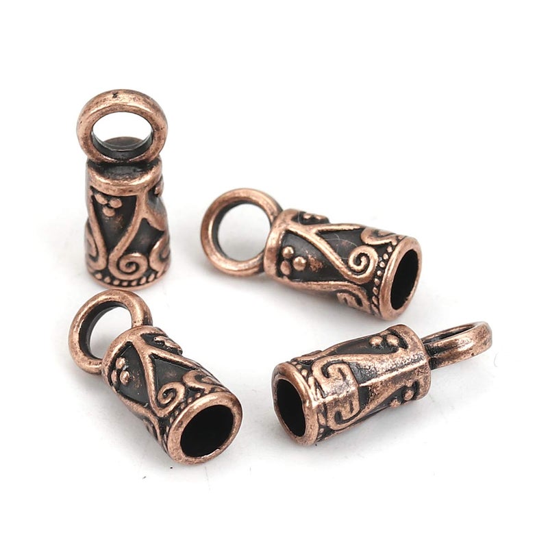 JGFinds Cord End Caps 95 Pack for 35mm Cord Cylinder Antique Carved Look Copper Color DIY Jewelry Making Supplies