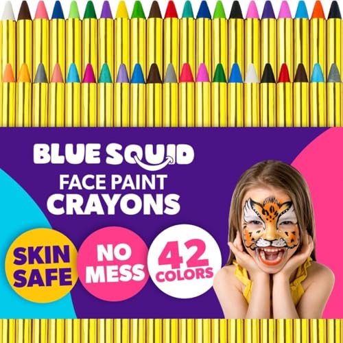Blue Squid Face Paint Crayons for Kids - 42pcs XL Non-Toxic, Washable Body Paint Crayons - Our Face Painting Kit Makeup Sticks are Easy to Use, Safe for Sensitive Skin and Perfect for a Kids Party - Image 1